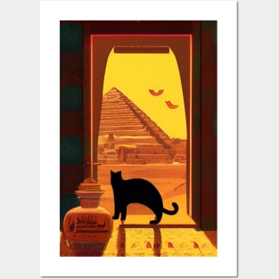 Cat In Egypt Pyramids Comic Artwork Style Posters and Art